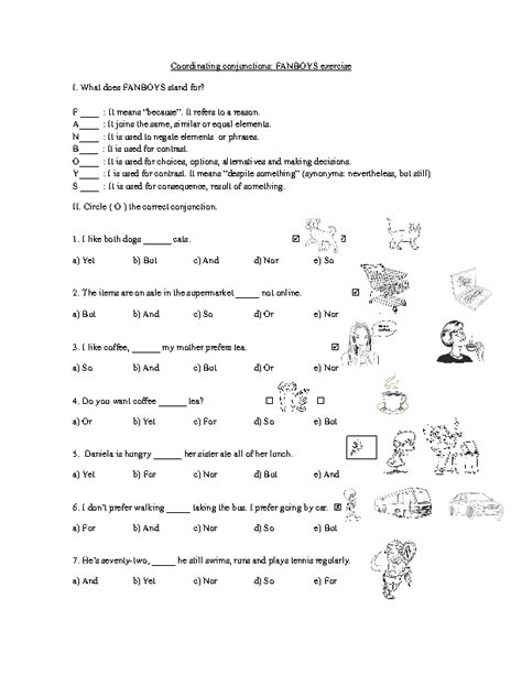 Fanboys Practice Worksheet - Printable Word Searches