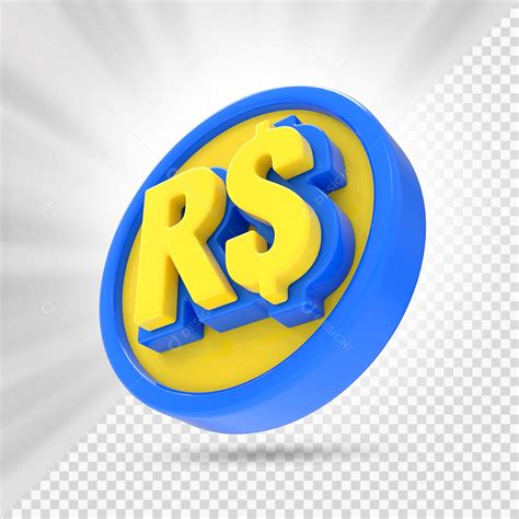 Moeda Real Amarelo e Azul Elemento 3D para Composição PSD download