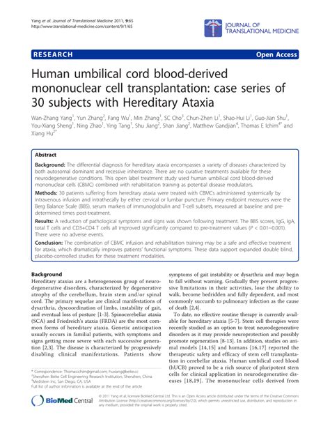 Pdf Human Umbilical Cord Blood Derived Mononuclear Cell