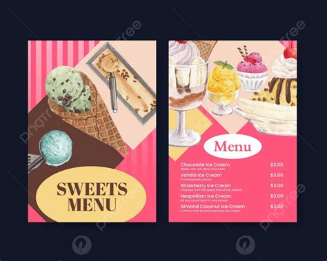 Ice Cream Flavor Menu Template Featuring Watercolor Design Vector