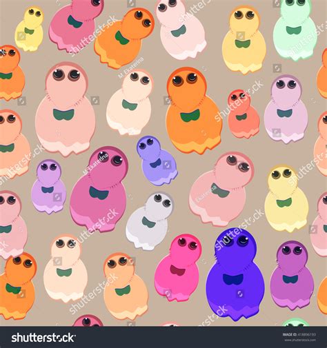 Seamless Colorful Funny Ghosts Vector Cute Stock Vector Royalty Free 418896193