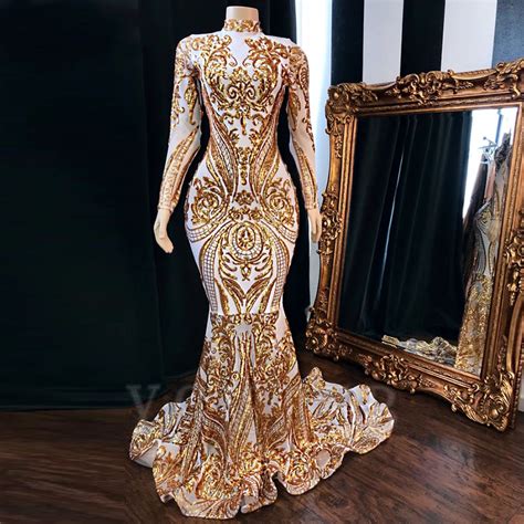 Gold Prom Dresses Long Sleeve Prom Dresses Gold Evening Dresses High