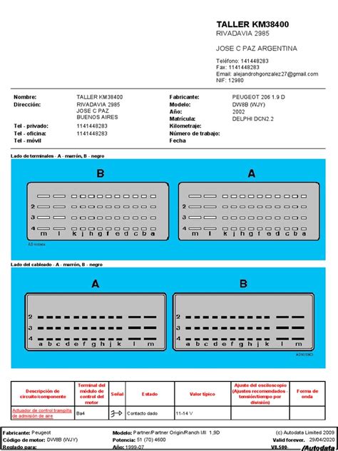 Manual Peugeot Partner 1.9 D DW8B (Wjy) Delphi DCN2 1997 2007 Pinera ...