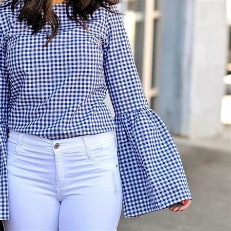 Mystylevita White Stripe Blue And White Gingham Tops Fashion Top