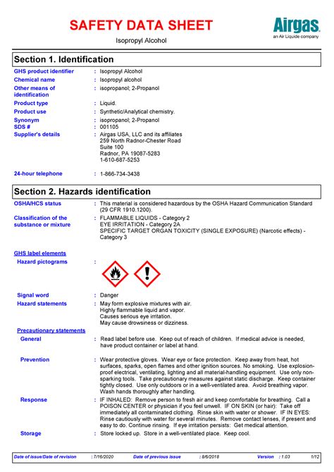 Isopropyl Alcohol SDS Lab Isopropyl Alcohol Isopropanol 2 Propanol