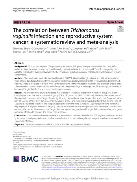 Pdf The Correlation Between Trichomonas Vaginalis Infection And Reproductive System Cancer A