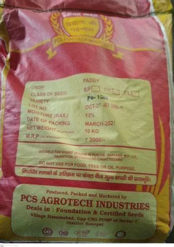 Natural Basmati 1509 Paddy Seeds For Food Processing Packaging Type Pp Bag At Rs 120 Kg In