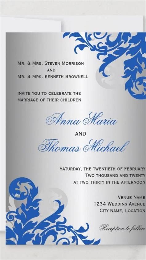 Wedding Reception Silver White Royal Blue Invitation Zazzle Artofit