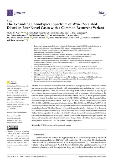 PDF The Expanding Phenotypical Spectrum Of WARS2 Related Disorder