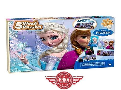 Disney Frozen 5 Wood Puzzles In Wooden In Storage Box Anna Elza T For Girls Ebay Wood