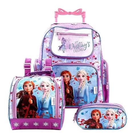 Kit Mochila Escolar Infantil Frozen 2 Elsa E Anna C Rodinha