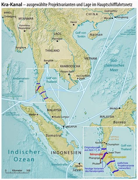 Map of possible plans for the Kra Canal [1126×1464] : MapPorn