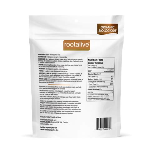 Rootalive Organic Whole Psyllium Husk 200g Pharmanaturals