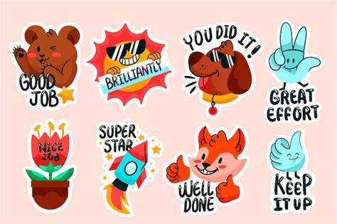 Free Vector | Cartoon great job stickers set