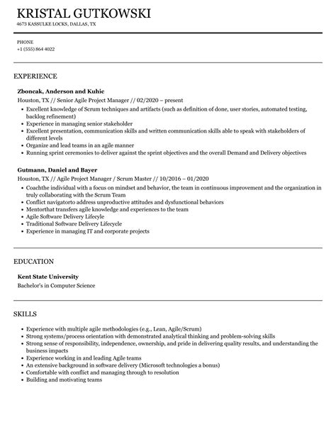 Agile Project Manager Resume Samples Velvet Jobs