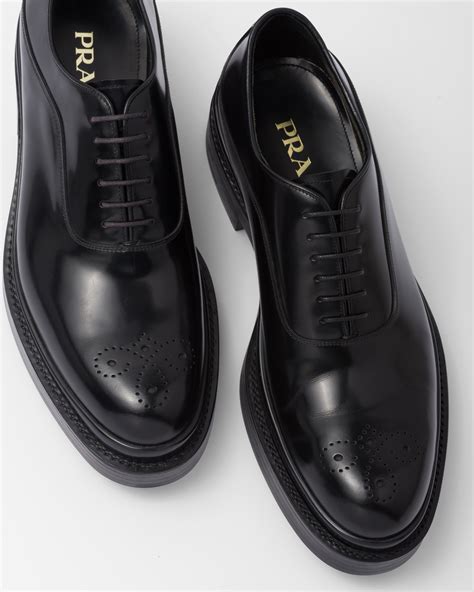 Black Brushed Leather Oxford Shoes Prada