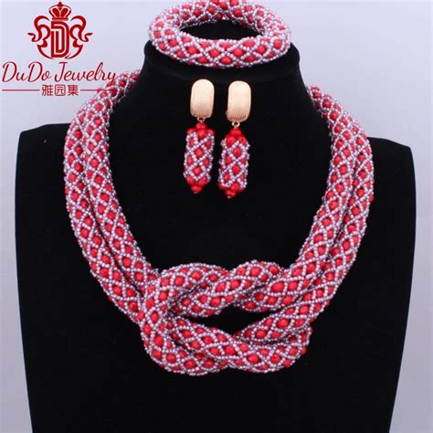 Red Rose Kalung Wanita Arab Jewelry Set Merek Geometris Nigeria Afrika