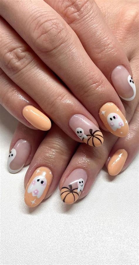 Cute Spooky Halloween Nail Ideas Stitch Halloween Nude