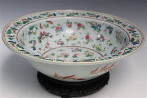 At Auction Large Chinse Famille Rose On Celadon Glaze Porcelain Basin