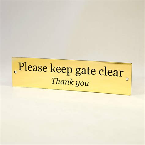 Please Keep Gate Clear Plastic Sign Laser Engraved Home Store Fence