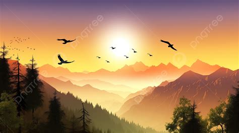 The Birds Fly Over The Mountains Background D Landscape Wallpaper