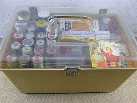 Vintage Sewing Box Large Three Tiers Of Plastic Inserts Kit