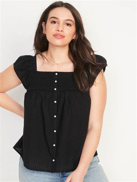 Flutter Sleeve Smocked Seersucker Swing Blouse For Women Old Navy