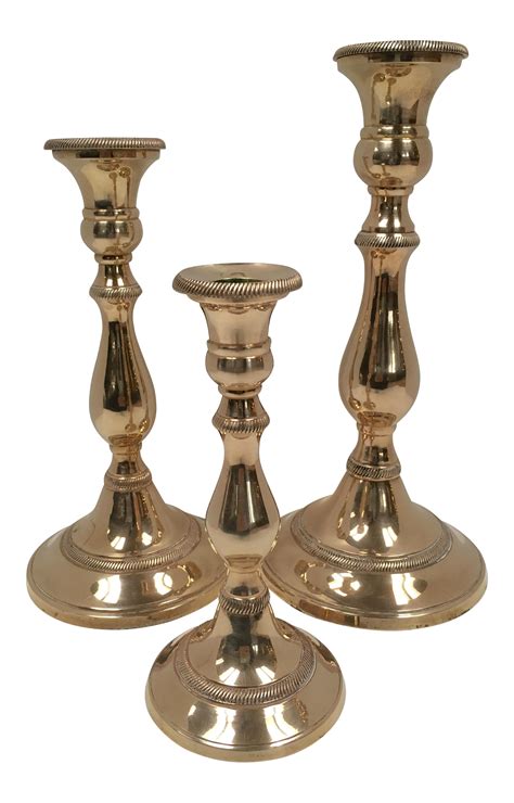 Vintage Brass Candle Holders Set Of 3 On Candle