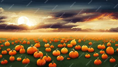 Premium Vector | Background of field with pumpkins rural landscape with ...