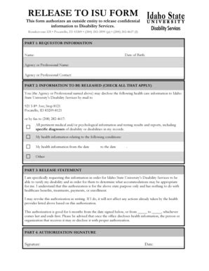 Fillable Online Isu RELEASE TO ISU FORM Idaho State University Isu