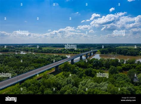 Bridge Over Vistula River In Kamien Poland Aerial View Of Vistula