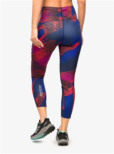 Lauftights Damen Adidas Adizero All Over Print Tights Black Bright Red