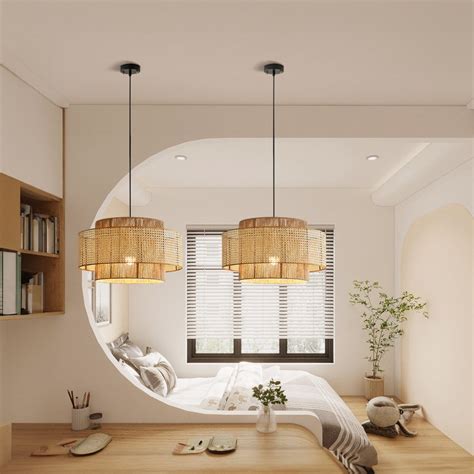 Arturesthome Hemp Rope And Rattan Cylindrical Chandelier Nordic Retro