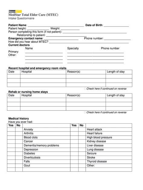 Fillable Online Medstar Total Elder Care Mtec Intake Questionnaire