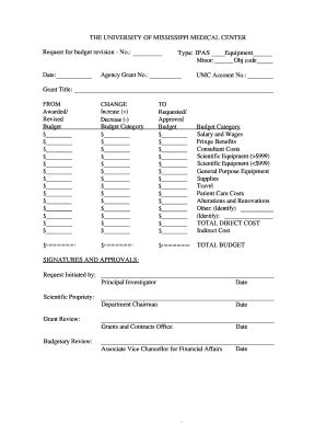 Fillable Online Umc Budget Revision Form University Of Mississippi