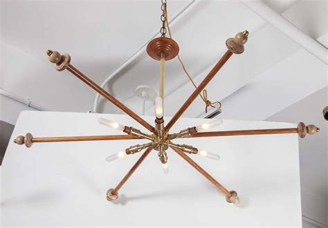 Wood And Brass Sputnik Light Fixture At 1stdibs