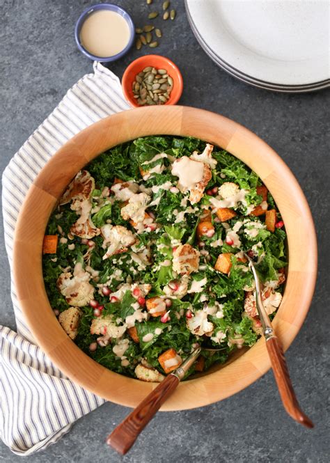 Harvest Kale Salad With Maple Tahini Dressing Domesticate Me