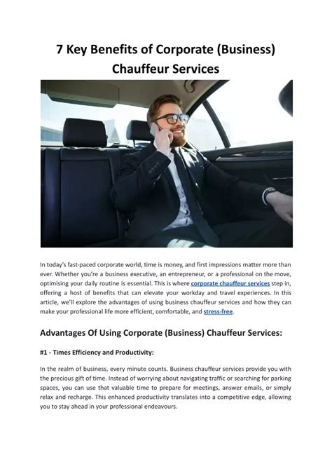 PPT 7 Key Benefits Of Corporate Business Chauffeur Services MKL