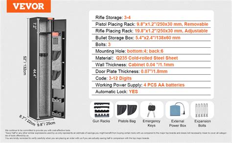VEVOR Armoire à 3 fusils coffre fort clavier numérique verrouillage 4