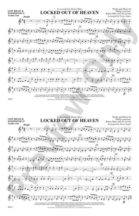 Locked Out Of Heaven Low Brass Woodwinds Treble Clef Low Brass