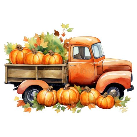 Orange Truck Loaded with Pumpkins and Fall Leaves Stock Image ...