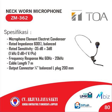 Toa Neck Worn Microphone Zm 362