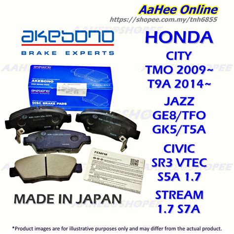 Akebono Japan Brake Pad Front Honda CITY JAZZ 1 5 GM2 GM6 TMO T9A GE8