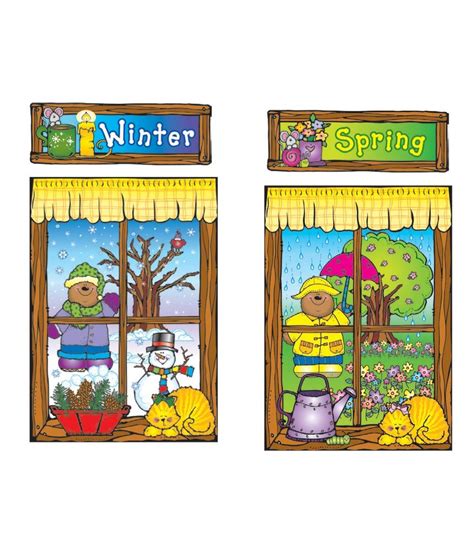 This Colorful Season Themed Bulletin Board Set Includes 4 Windows 17