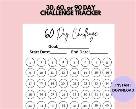 30 60 90 Day Challenge Tracker Printable Printable Habit Etsy