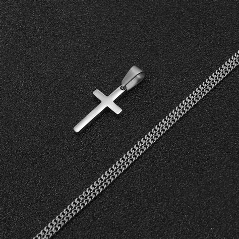 Small Cross Necklace For Men Stainless Steel Silver Cross Etsy