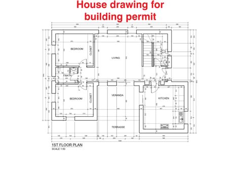 Draw House Drawing With Scale For Building Permit In Autocad By