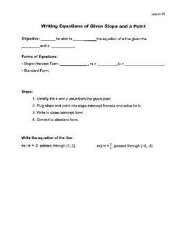 Writing Equations Given Slope And A Point Notes By Krista Gurnett