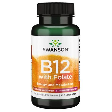 Swanson Premium Vitamin B-12 with Folate - Strawberry Flavor 1,000 mcg ...