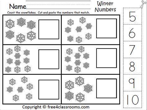 Free Winter Math Numbers Cut And Paste Free Worksheets